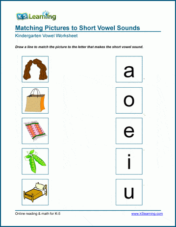 matching short vowel worksheets for preschool and kindergarten k5 learning