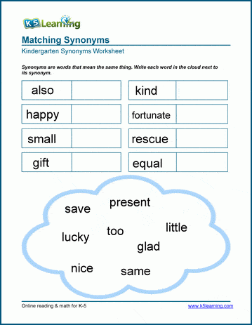 Synonyms Worksheets | K5 Learning