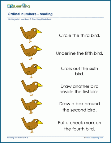 Ordinal numbers worksheets