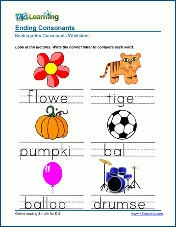 writing ending consonants worksheets for preschool and kindergarten k5 learning