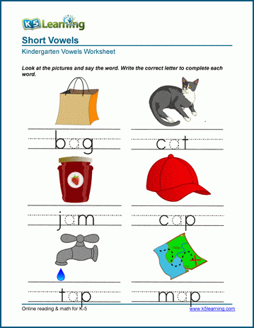 worksheets for kindergarten vowels