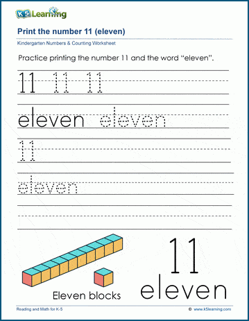 print the number 11 eleven k5 learning