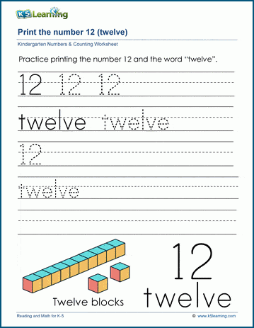 print the number 12 twelve k5 learning