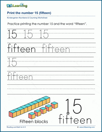 Print the number 15 (fifteen) | K5 Learning