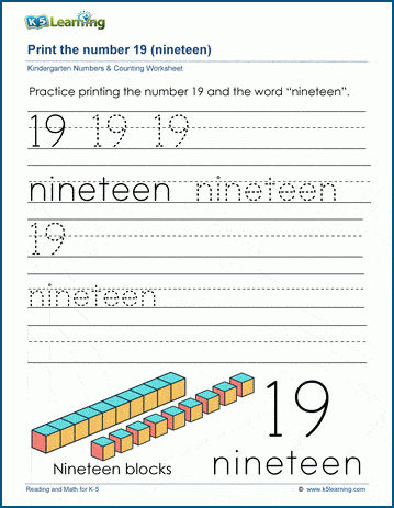 print the number 19 nineteen k5 learning