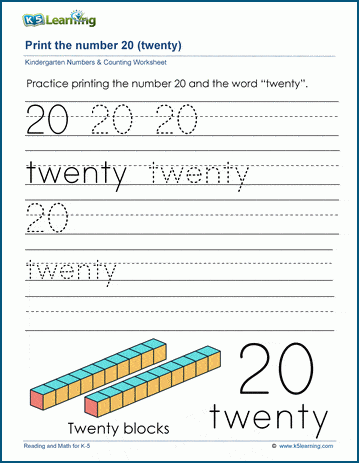 print the number 20 twenty k5 learning