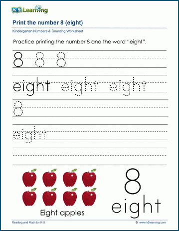 Print the number 8 (eight) | K5 Learning