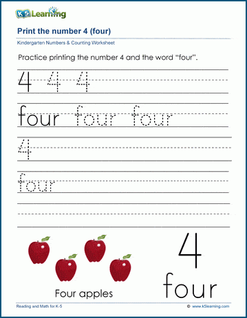 print the number 4 four k5 learning