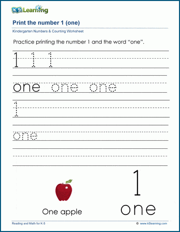 6 pdf number 1 worksheets kindergarten printable zip