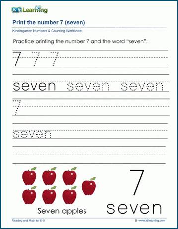 print the number 7 seven k5 learning