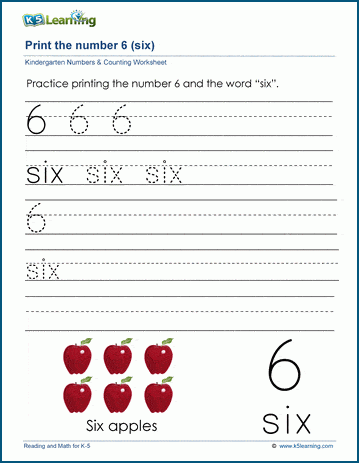 print the number 6 six k5 learning