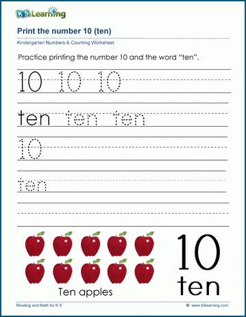 Print the number 10 (ten) | K5 Learning