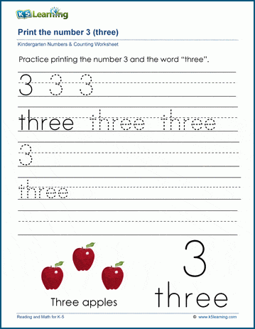 print the number 3 three k5 learning