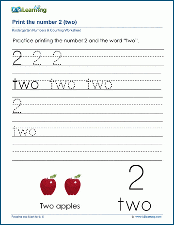 Print the number 2 (two) | K5 Learning