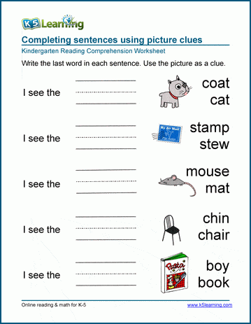 completing sentences worksheets for preschool and kindergarten k5 learning