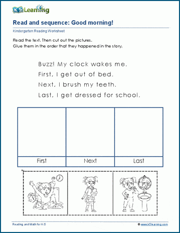 reading and sequencing worksheets for kindergarten k5 learning