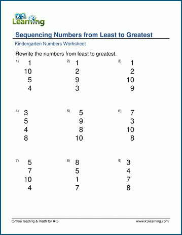 ordering numbers worksheets for preschool and kindergarten