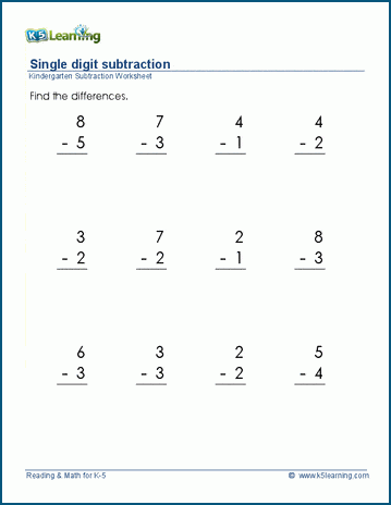 vertical subtraction worksheets for preschool and kindergarten k5 learning