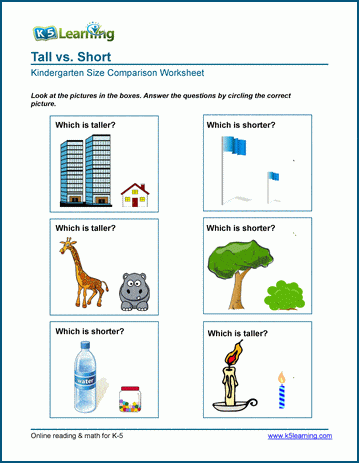Free printable math tall and short worksheets, Here some objects are given  and k…