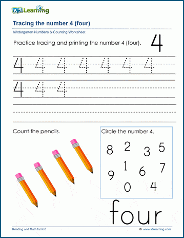 the number 4 four k5 learning