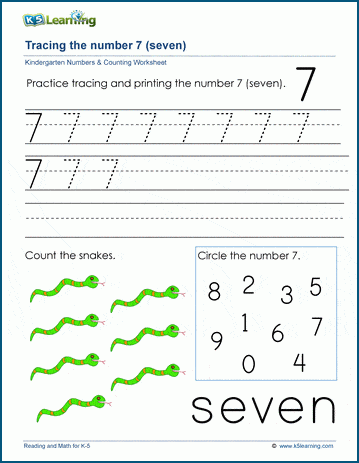 Number 7 Worksheet For Preschool Kindergarten Math Worksheets Number Images