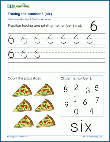 Learning the number six (6) worksheet