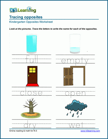 writing opposites worksheets k5 learning