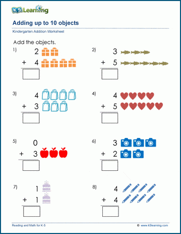 Count and add worksheets for preschool and kindergarten | K5 Learning