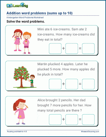 Addition Word Problems For Preschool And Kindergarten | K5 Learning