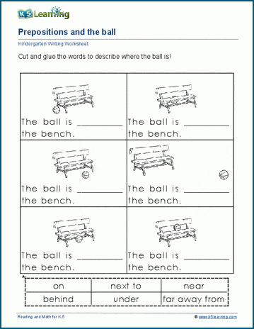 Location preposition worksheets for preschool and kindergarten