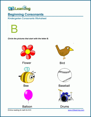 Beginning consonants worksheet - letter B