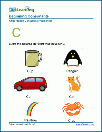 Beginning consonants worksheet - letter C