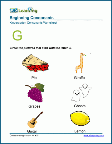 words starting with a g k5 learning