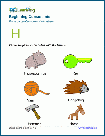 Beginning consonants worksheet - letter H