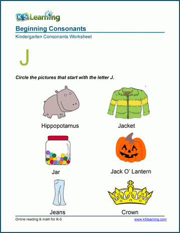 Beginning consonants worksheet - letter J