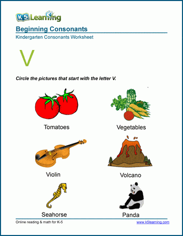 Beginning consonants worksheet - letter V