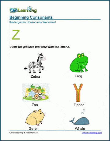 Beginning Consonants Letter Z 