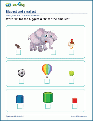 Biggest and smallest size worksheets