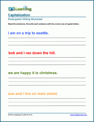 Capitalization and sentences worksheets | K5 Learning