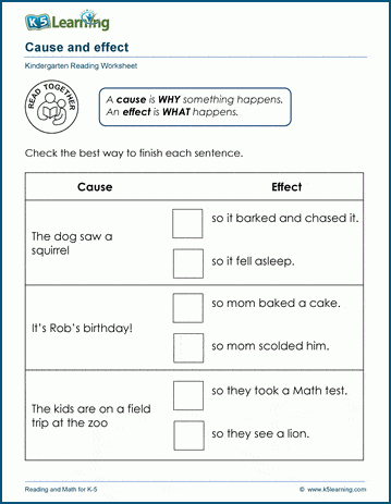 Cause and effect worksheets | K5 Learning