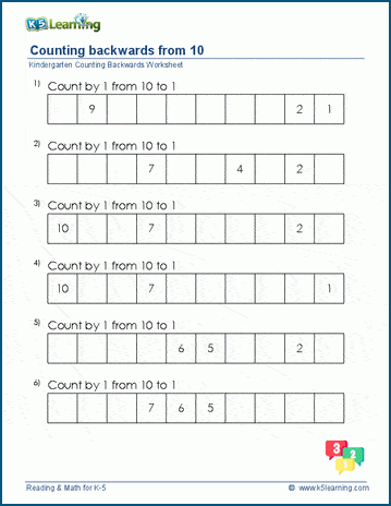 counting backwards worksheets for preschool and kindergarten k5 learning