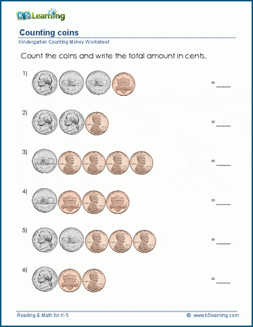 Counting money worksheets for preschool and kindergarten K5 Learning