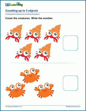 count to 5 worksheets k5 learning