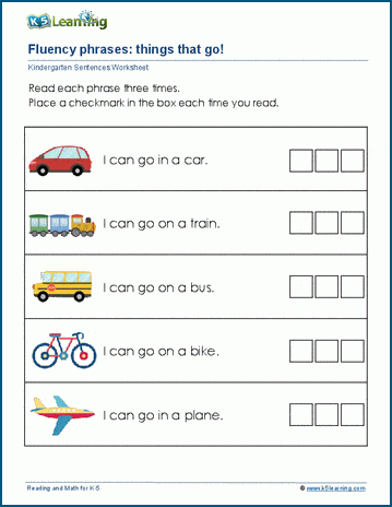 Fluency phrases worksheet