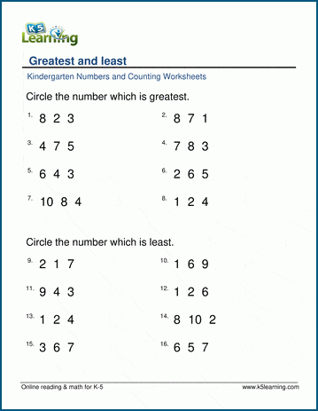 Greatest - least numbers worksheets