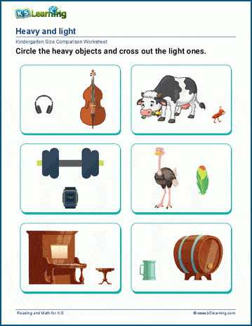 Heavy and light things worksheet