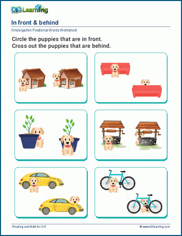 Positional Words Worksheet: In Front Of, Behind, Inside, Next To