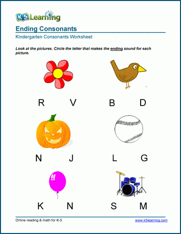 free preschool kindergarten consonants worksheets printable k5 learning