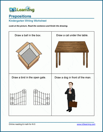 prepositions examples with pictures for kids