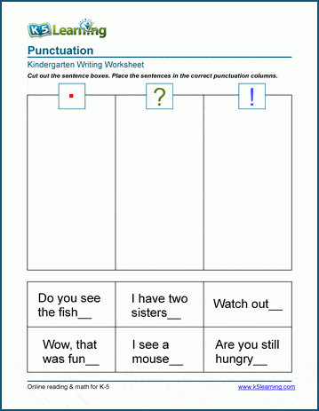 punctuation worksheets for preschool and kindergarten k5 learning